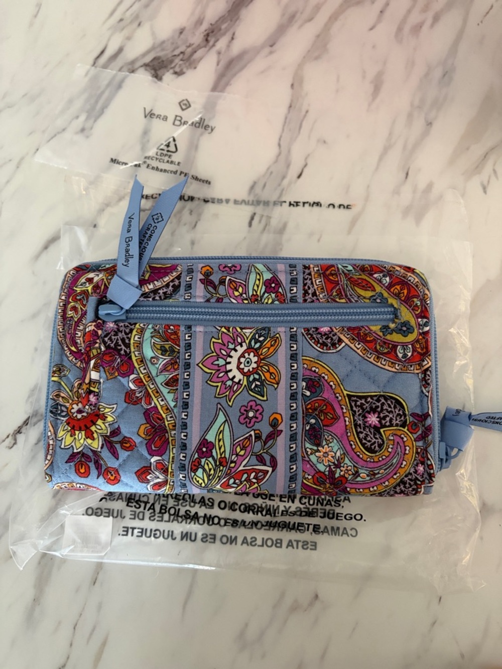 Vera Bradley Light Blue Paisley Floral Turnlock Wallet - Picture 2 of 2